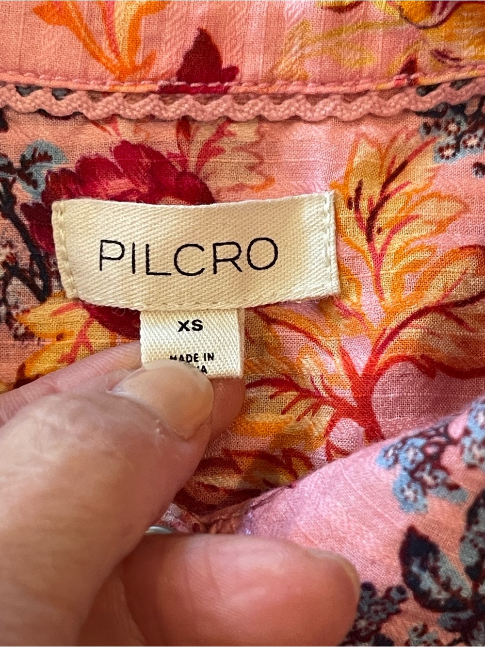 Pilcro-Anthropologie Pink Floral Lace-Trim Sleeveless Button Front Blouse, XS - Picture 5 of 12